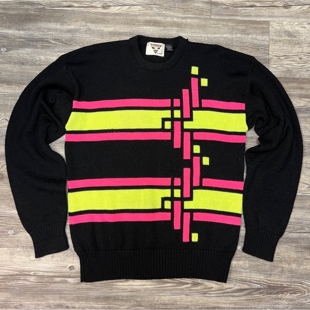 VTG 80s Tyrolia by Head Ski Wear Neon Wool Blend Knit Sweater Large